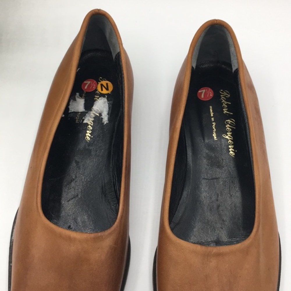 ROBERT CLERGERIE cognac leather square toe flats - Picture 2 of 8